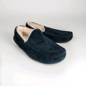 UGG Men's Ascot Slippers Indoor Outdoor Black Suede Slip On Shoes‎ Sherpa 10